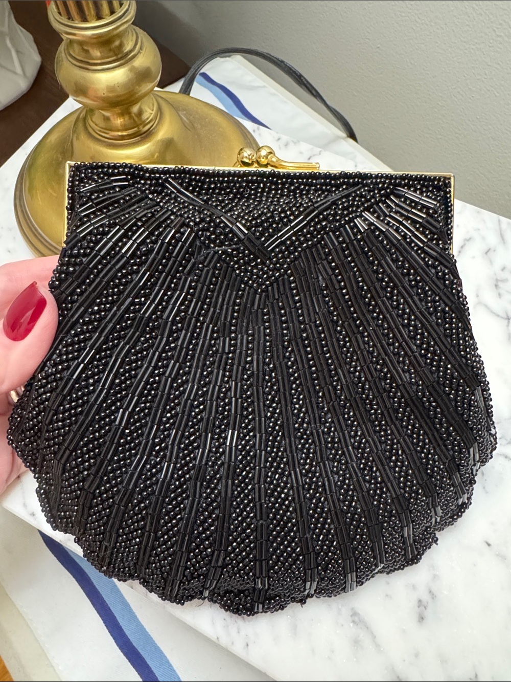 Black Beaded Evening Clutch Handbag - Picture 7 of 7